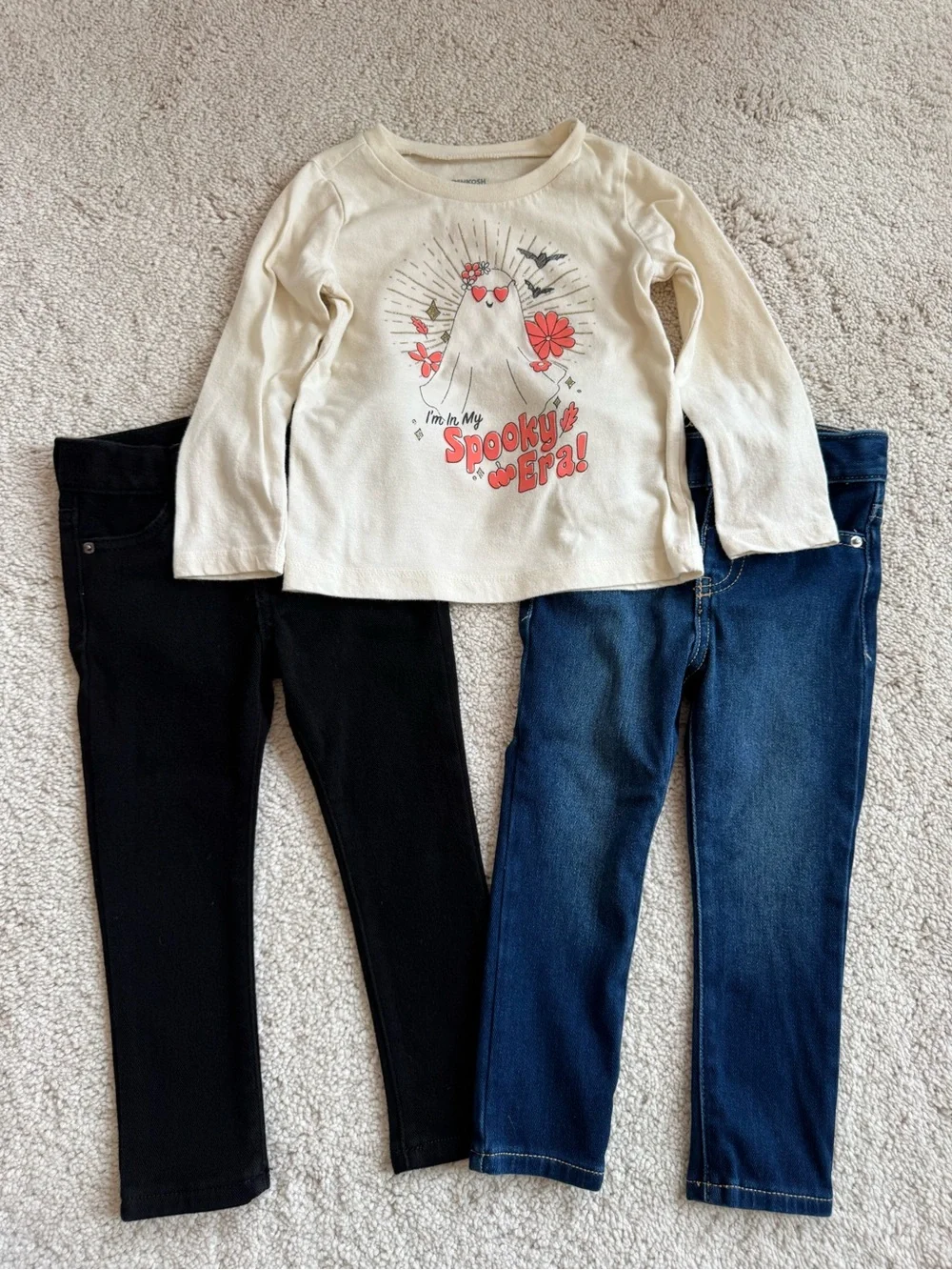 2T Girls OshKosh B'gosh Cream Long-Sleeve Ghost Tee Coral Accents & 2 Jeggings